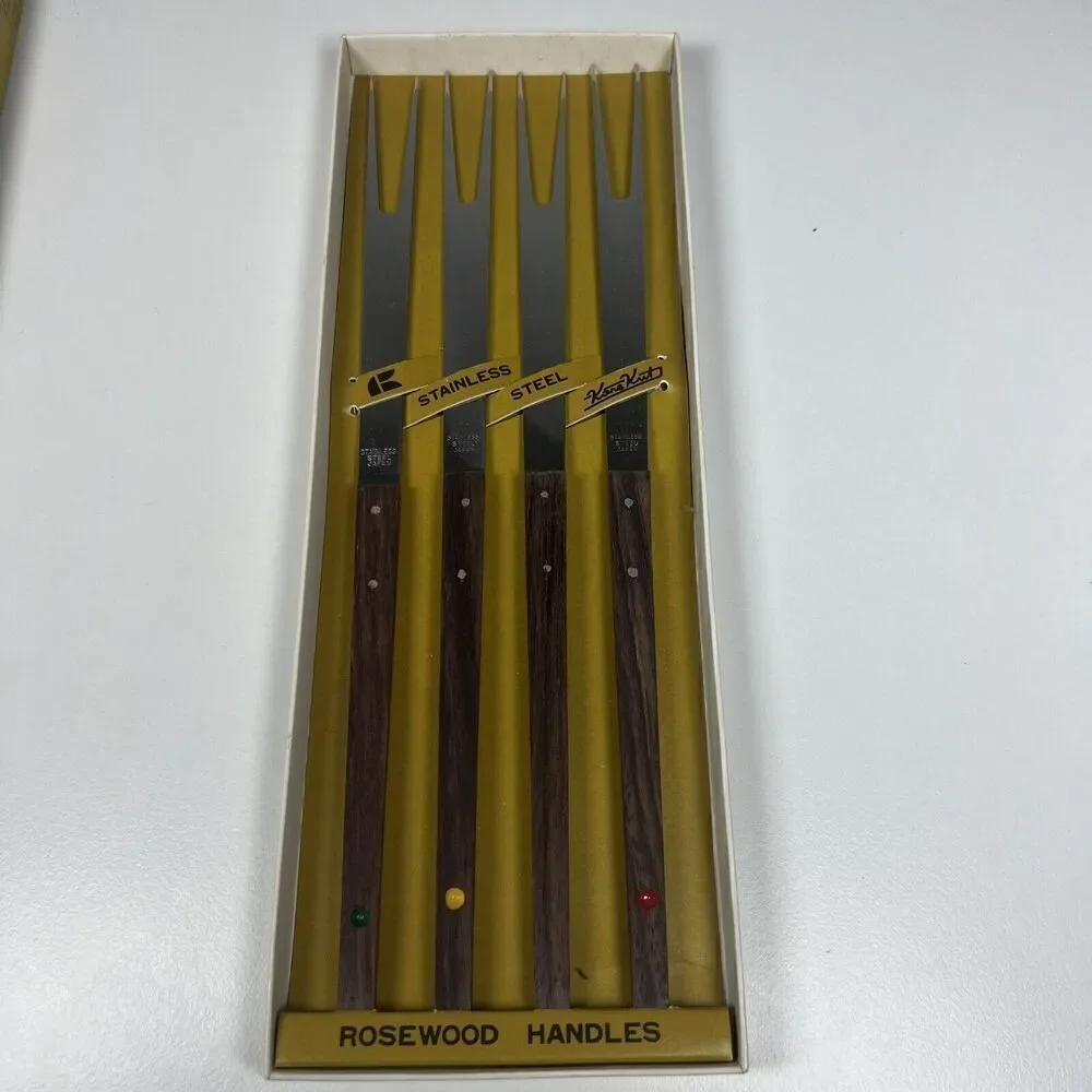 Fondue Forks Stainless Rosewood Kane Kutlery Color Dot No. 329 Japan Vintage